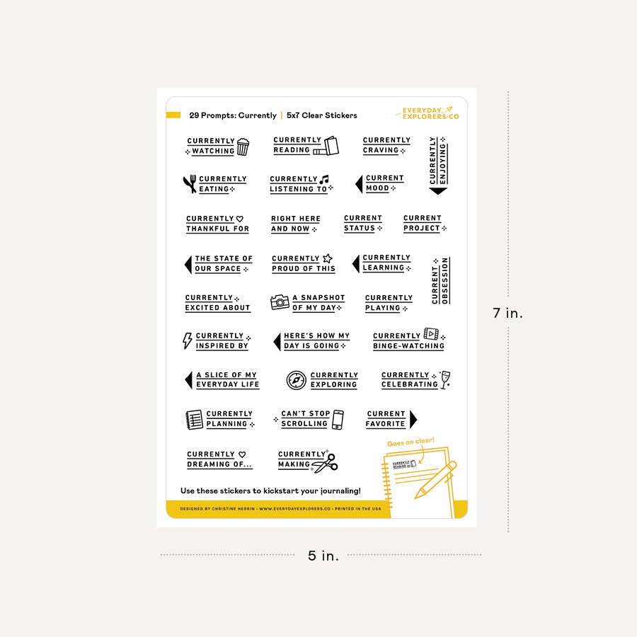 Currently Prompts - 5x7 Clear Sticker Sheet