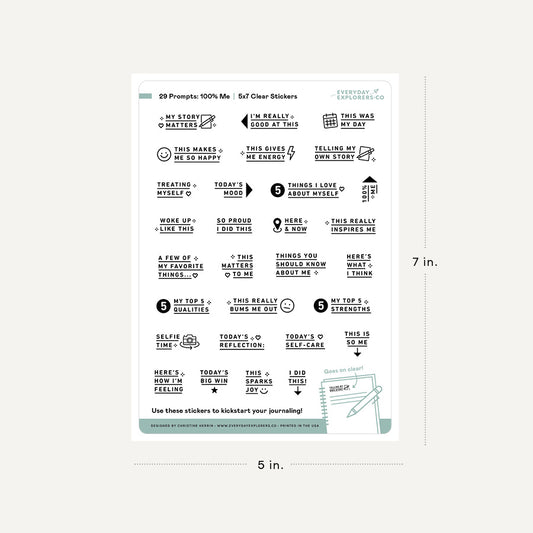 100% Me Prompts - 5x7 Clear Sticker Sheet