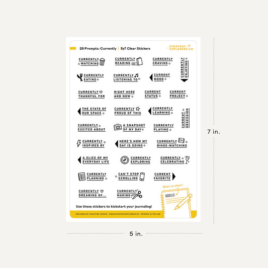 Currently Prompts - 5x7 Clear Sticker Sheet