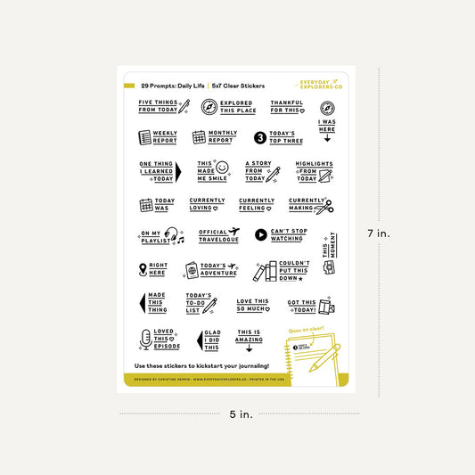 Daily Life Prompts - 5x7 Clear Sticker Sheet